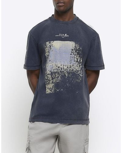 River Island Washed Graphic T-shirt - Blue