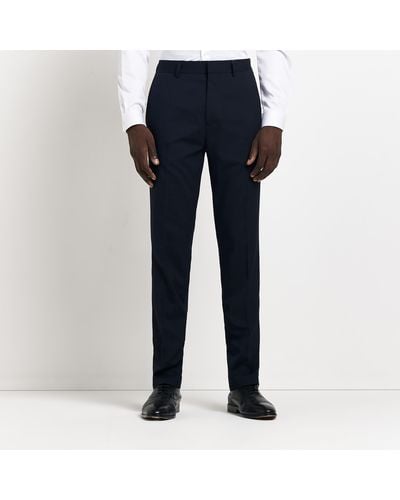 River Island Navy Slim Fit Smart Trousers - Blue