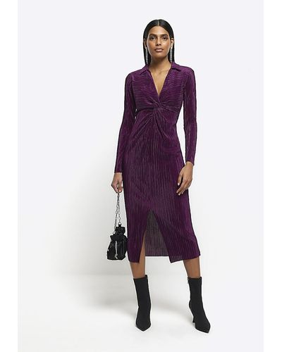 River Island Purple Plisse Bodycon Midi Dress