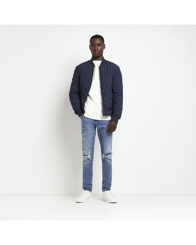 River Island Skinny Fit Ripped Jeans - Blue