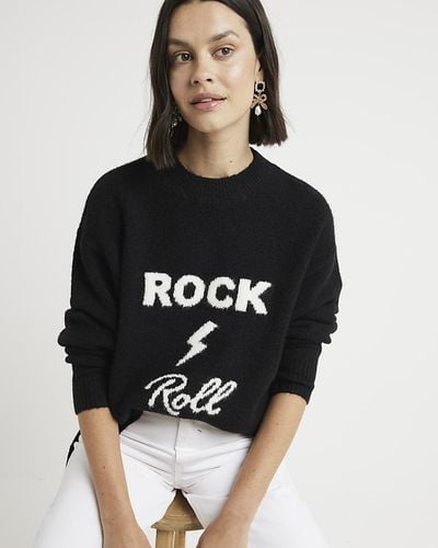 River Island Rock And Roll Sweater - Black