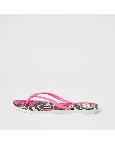 River Island Haviana Animal Print Flip Flops - Pink