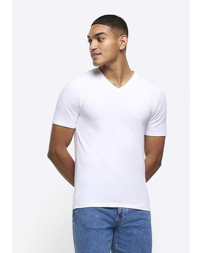 River Island V Neck T-shirt - White