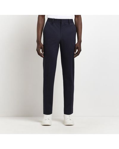 River Island Jersey Textured Smart Trousers - Blue