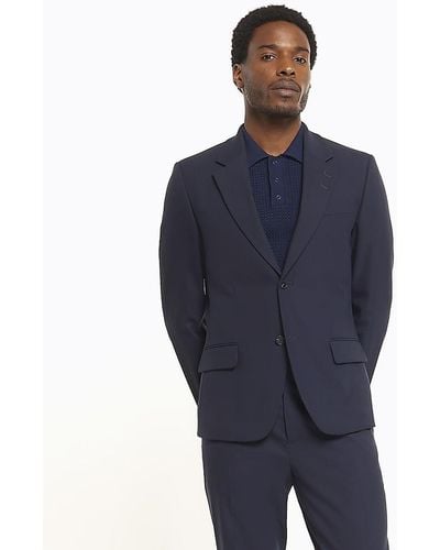 River Island Navy Skinny Fit Suit Jacket - Blue