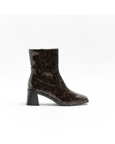 River Island Brown Animal Print Heeled Ankle Boots - Black