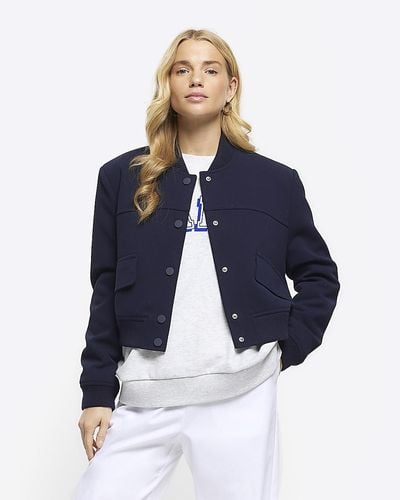 River Island Navy Tailored Crop Bomber Jacket - Blue