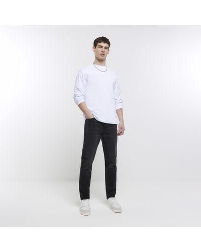 River Island Black Tapered Fit Jeans - White