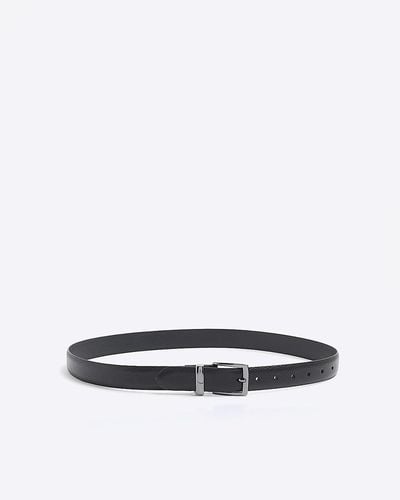 River Island Black Leather Metal Keeper Belt - White