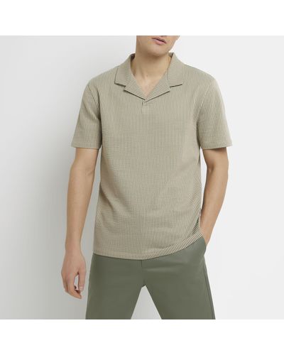 River Island Stone Slim Fit Stripe Revere Polo Shirt - Multicolour