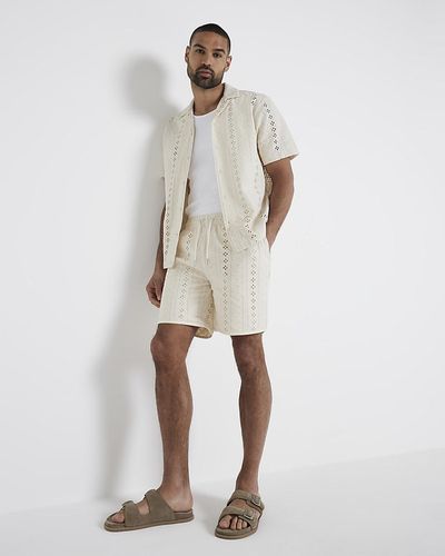 River Island Ecru Regular Fit Crochet Shorts - Natural