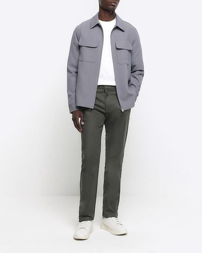 River Island Khaki Slim Fit Smart Chino Trousers - Grey