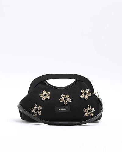 River Island Floral Shell Embellished Clutch Bag - Black