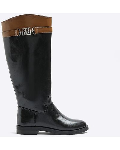 River Island Ri Hardware Knee High Boots - Black