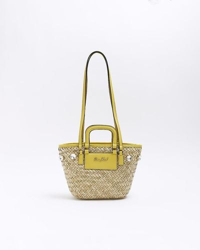 River Island Raffia Embellished Basket Bag - Metallic
