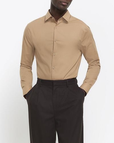 River Island Stone Slim Fit Long Sleeve Smart Shirt - Black