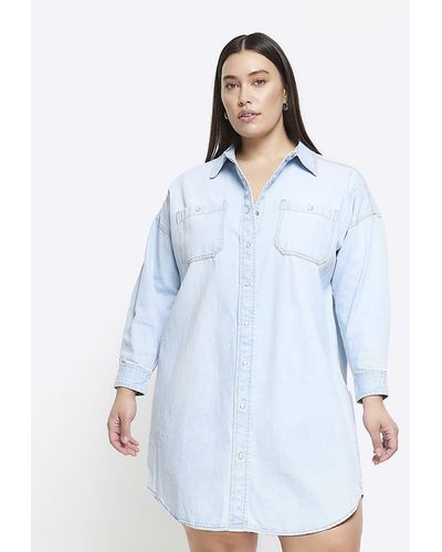 River Island Denim Oversized Mini Shirt Dress - Blue