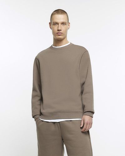 River Island Beige Regular Fit Long Sleeve Sweatshirt - Gray