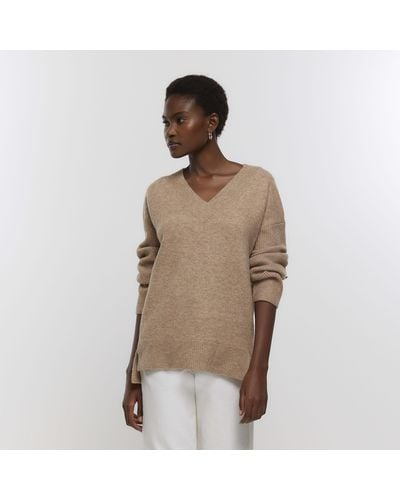 River Island V-neck Sweater - Brown