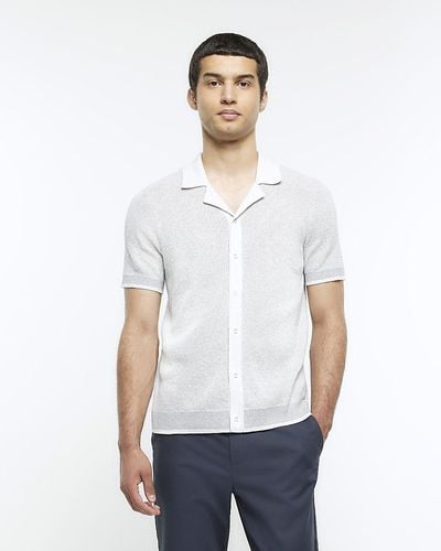 River Island Gray Slim Fit Knitted Revere Shirt - White