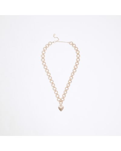 River Island Gold Colour Heart Pendent Necklace - White
