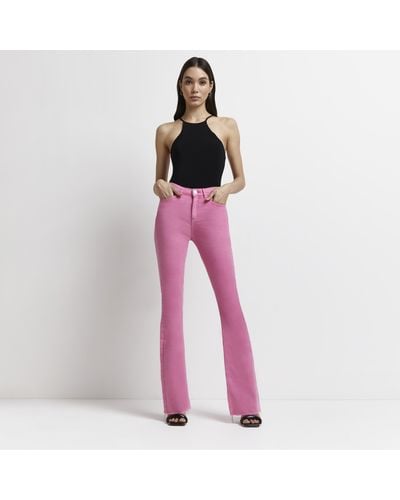 River Island Pink Mid Rise Flared Jeans