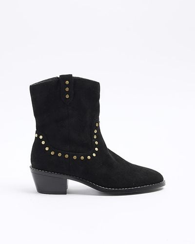 River Island Brown Studded Western Ankle Boots