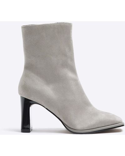 River Island Faux Leather Heeled Ankle Boots - Grey