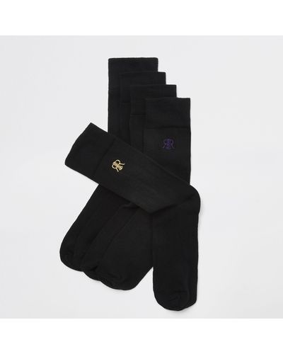 River Island Ri Embroidered Socks 5 Pack - Black