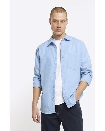 River Island Blue Regular Fit Linen Blend Shirt