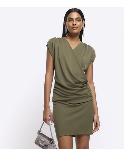 River Island Khaki Drape Wrap Bodycon Mini Dress - Green