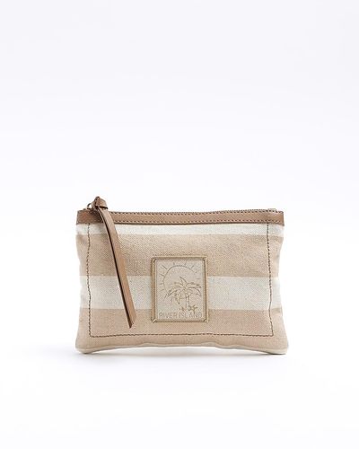 River Island Canvas Striped Pouchette Bag - Natural