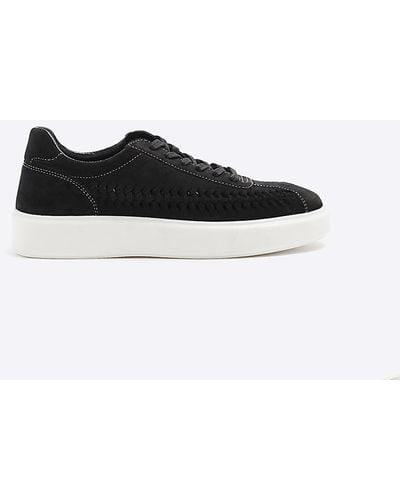 River Island Black Suede Weave Sneakers - White