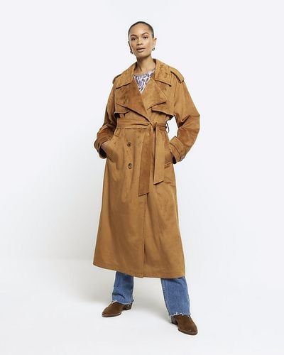 River Island Brown Suedette Belted Trench Coat