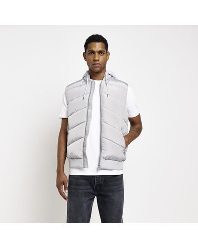 River Island Grey Quilted Removable Hood Gilet