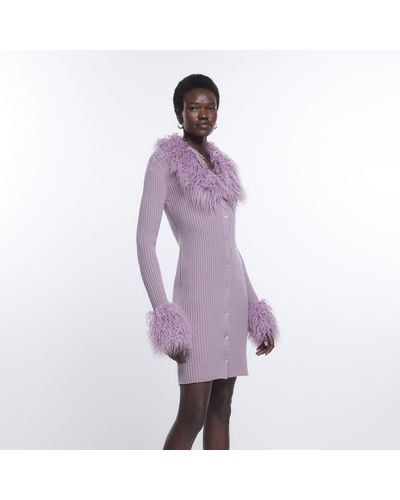 River Island Tall Purple Faux Fur Bodycon Mini Dress