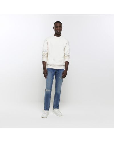 River Island Slim Fit Ripped Jeans - White