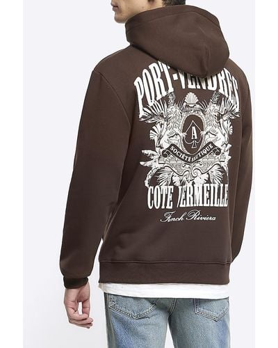 River Island Graphic Hoodie - Brown