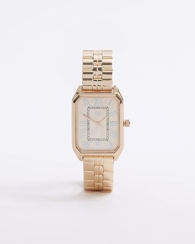 River Island Rose Gold Rectangle Face Watch - White