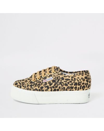 Superga Superga Beige Leopard Print Platform Sneakers - Natural