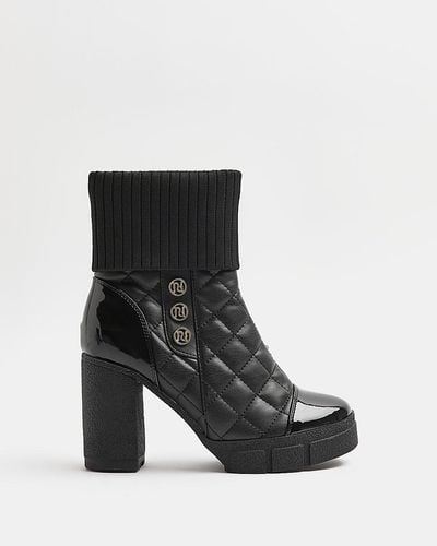 River Island Quilted Heeled Ankle Boot - Black