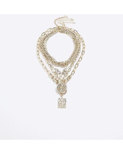 River Island Gold Chunky Chain Multirow Necklace - White