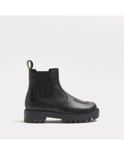 Kickers River Island Black Leather Chelsea Boots