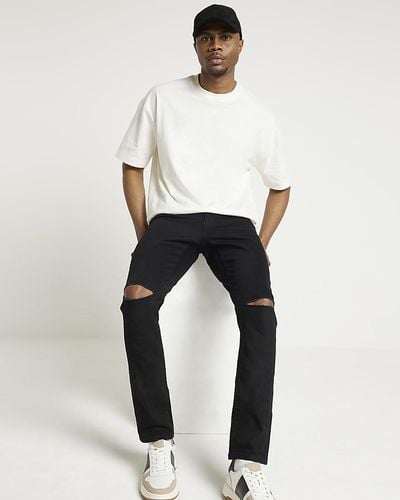 River Island Black Skinny Fit Ripped Jeans - White