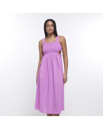 River Island Pink Shirred Maxi Dress - Purple