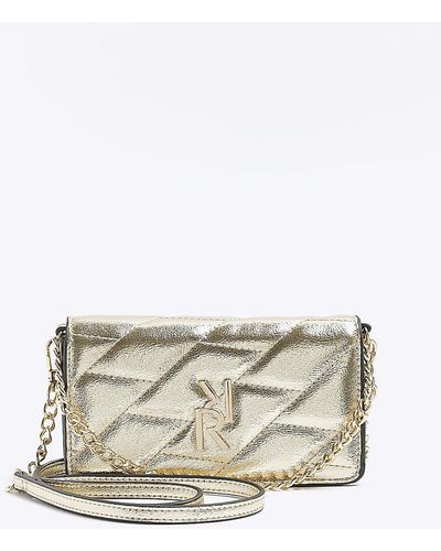 River Island Gold Quilted Chain Cross Body Bag - Natural