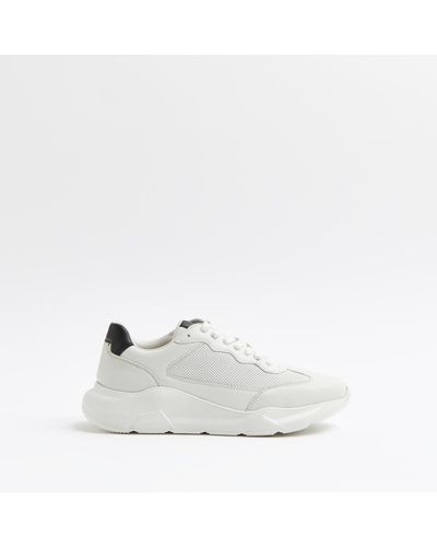 River Island White Embossed Lace Up Runner Trainers