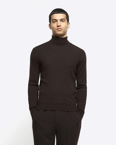 River Island Brown Slim Fit Rolled Neck Sweater - Black