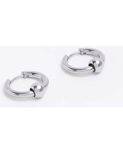 River Island Silver Colour Stainless Steel Hoop Earrings - White
