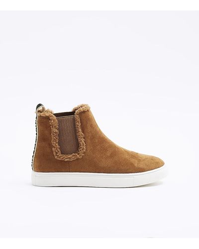 River Island Brown Borg High Top Trainers